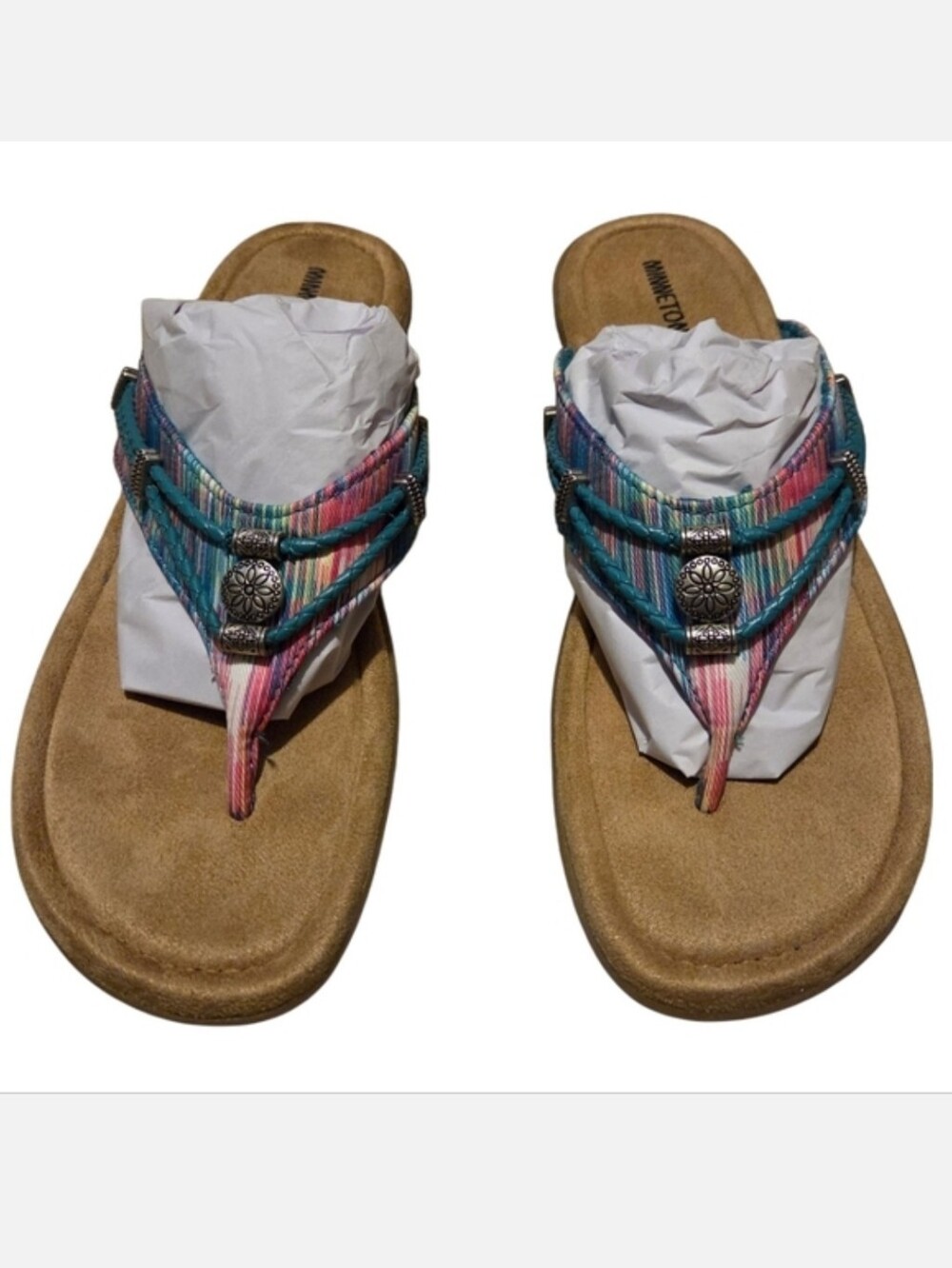Women’s 12W Minnetonka Silverthorne 360 Turquoise Stripe Sandals